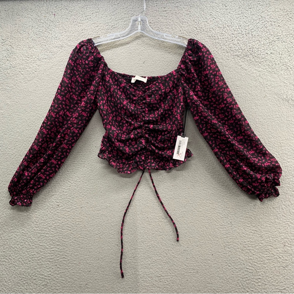 ASTR The Label Love Song Floral Ruched Puff Sleeve Top Women’s Size XS NWT $88
